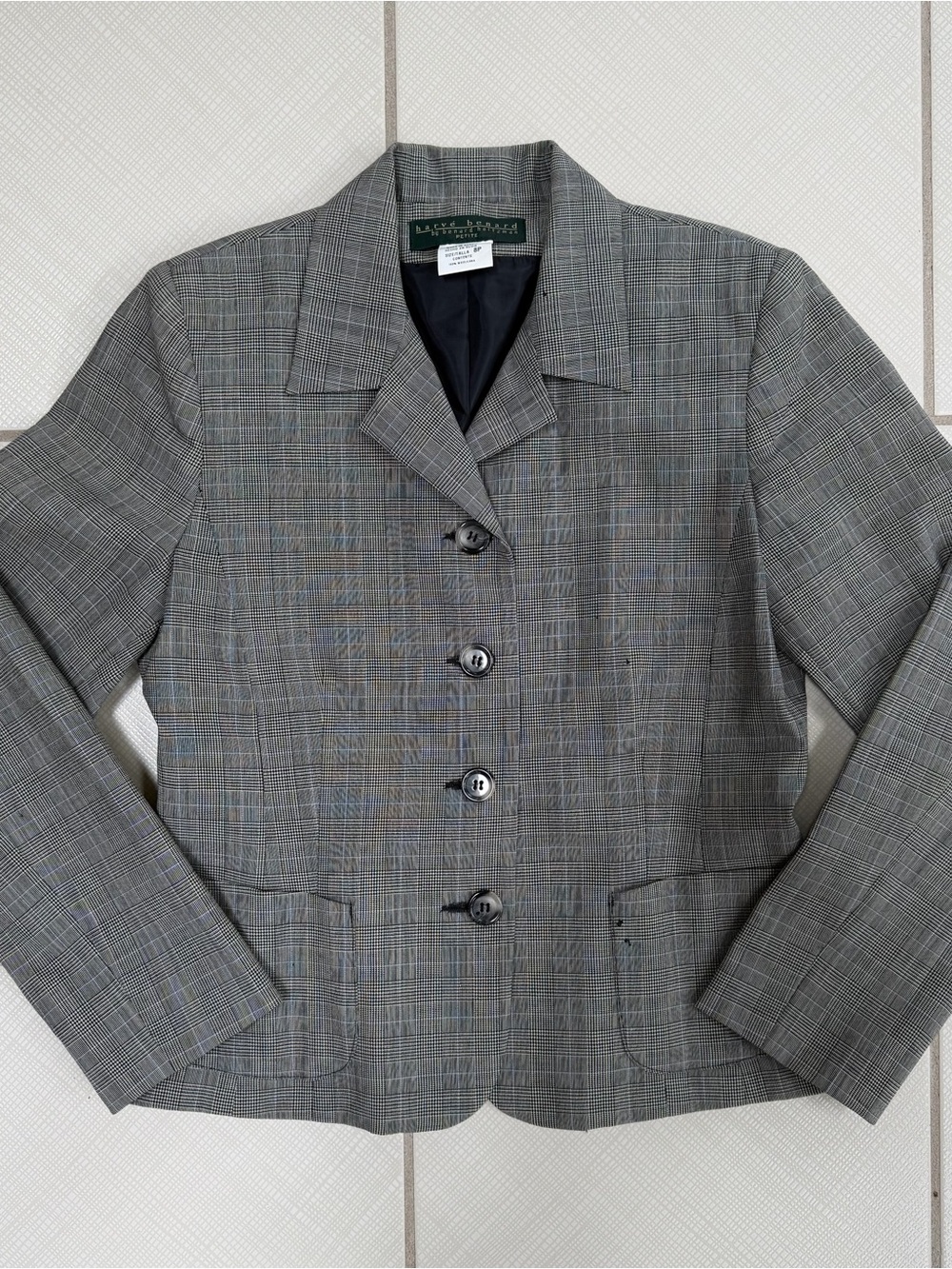 Harve Benard Gray Plaid Button Front Blazer